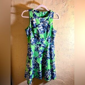 J.Crew Floral Sleeveless Dress GreenBlue, lovely cotton fabric w pockets summer